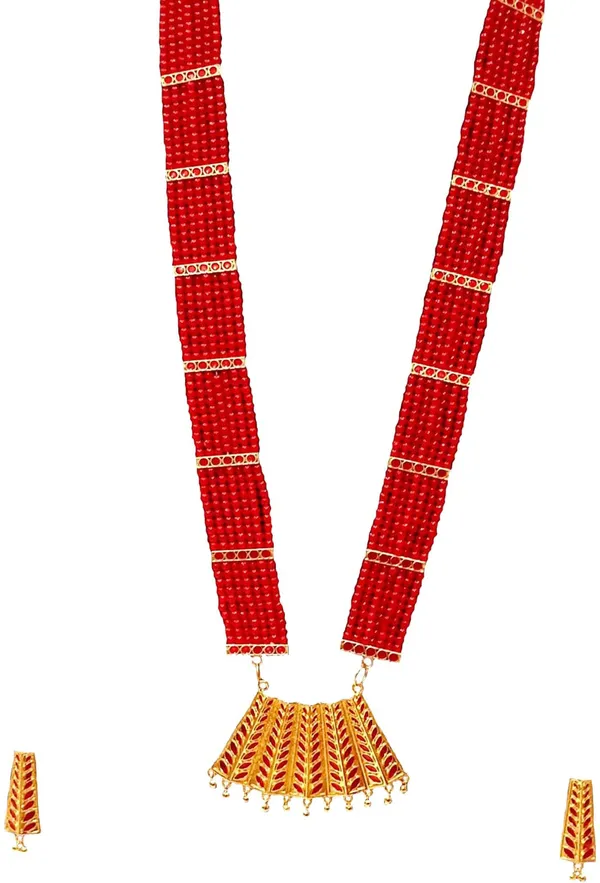 Assamese_Traditional_Red_Colour_Tassel_Jewellery_Set_For_Women